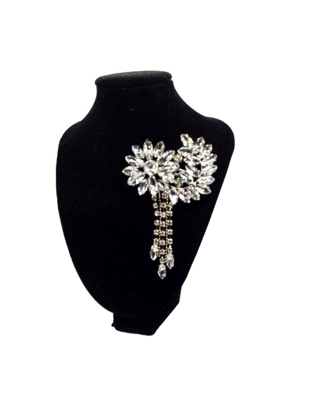 Vintage Rhinestone Waterfall Brooch Pin 4" Marquise Crystal Floral Spray Dangle